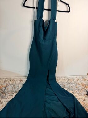 Lulus dark teal halter neck floor length dress